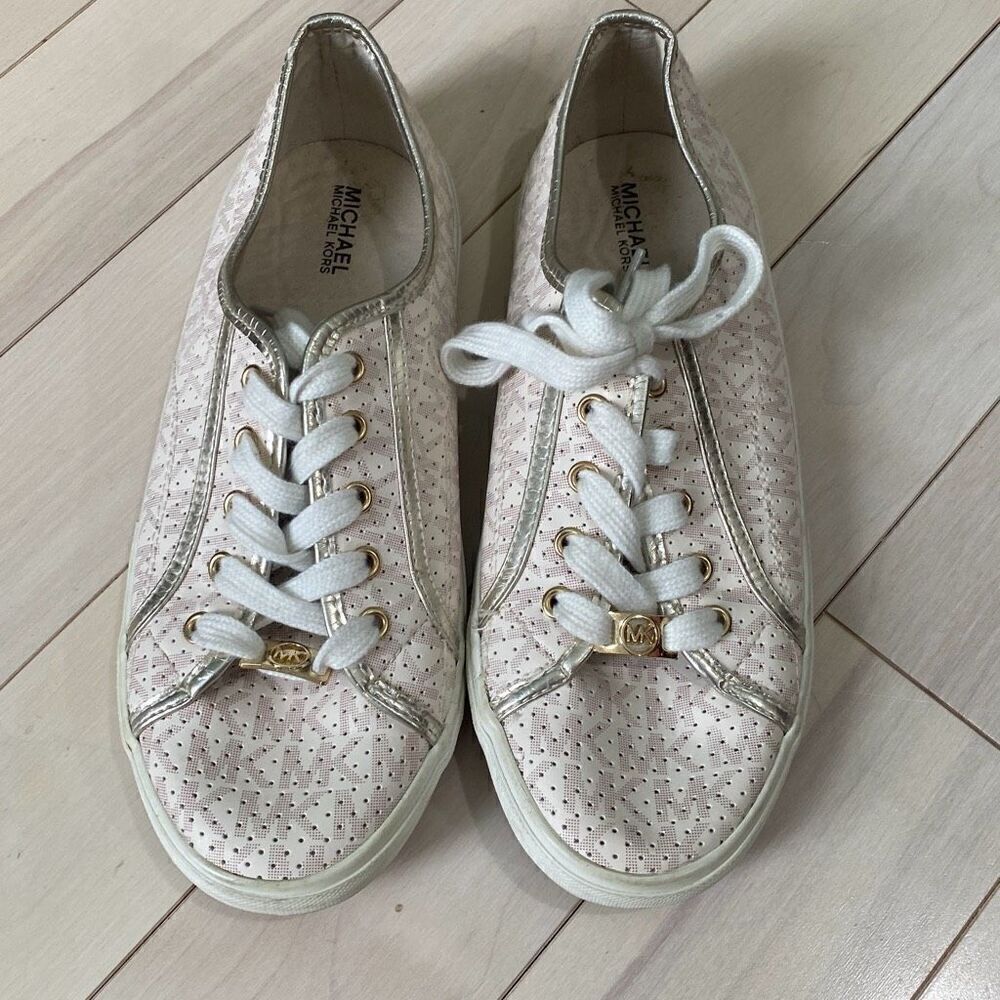 Michael Kors Women's Ima Boerum Sneakers Vanilla White & Silver Size 5